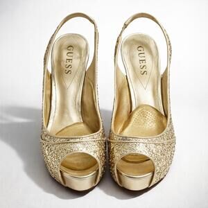 Glamorous Guess Gold Glitter Slingback Heels 6.5